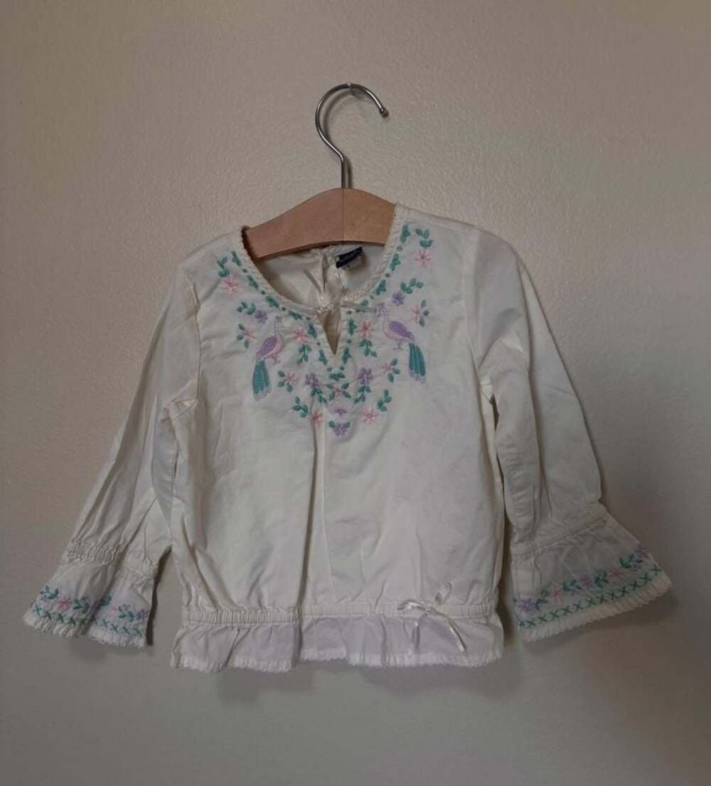 Baby Gap Toddler Girl White Floral Embroidered Peasant Blouse Size 3T